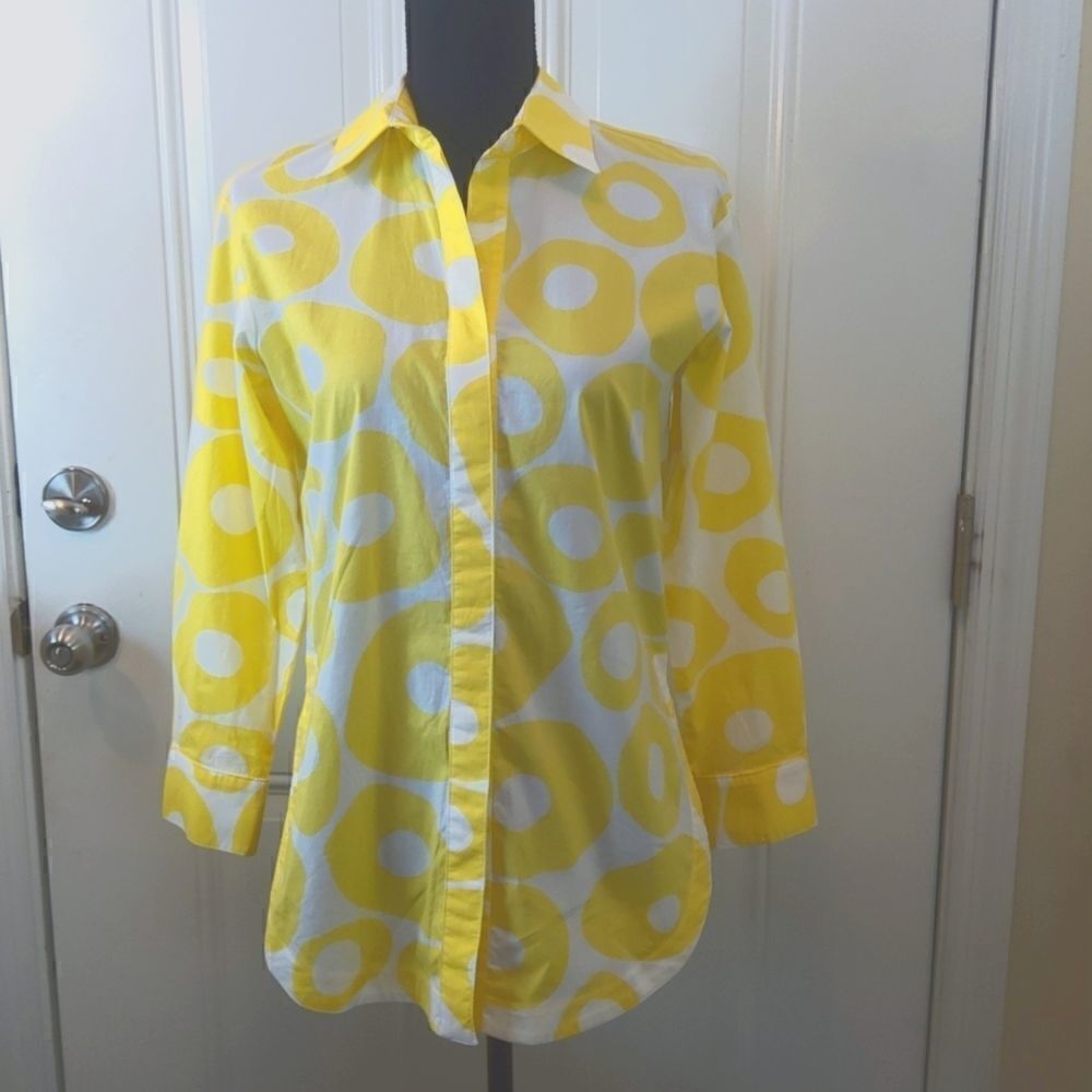 Couleur yellow and white hidden button front shirt
